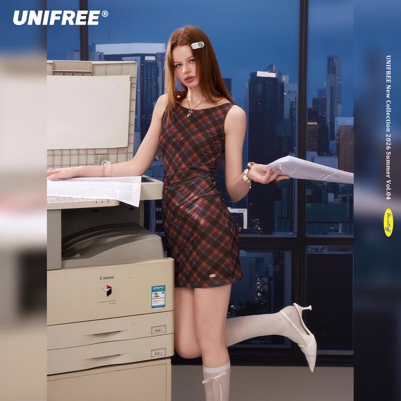 UNIFREE Women s Retro Plaid A-Line Dress S