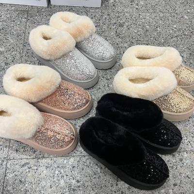Women's Plus Size New Autumn Winter Chunky Sole Thickened Furry Snow Boots Sequin Upper