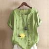 Dame Ny Mote Linskjorte Rund Hals Kort Erm Blomsterprint T-skjorte Sommer Damer Casual Pluss Størrelse Bluse Topper