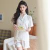 1011 New Ice and Snow Silk Pajamas Women's Waltz Short-sleeved Shorts Lapel Simple Loungewear Set Can Be Worn Outside