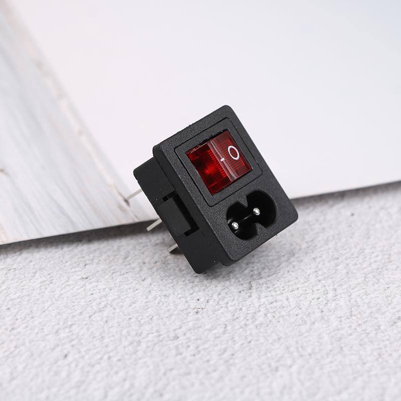 Power Cord Inlet Socket Receptacle With On-Off Red Light Rocker Switch 250V 10A