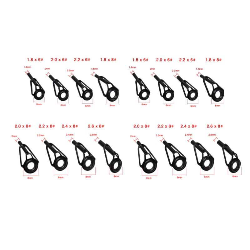 8/16/80Pcs Black Top Tip Guide for Spinning Casting Fishing Rod Building Repair Eye Line Ring Stainless Steel Frame