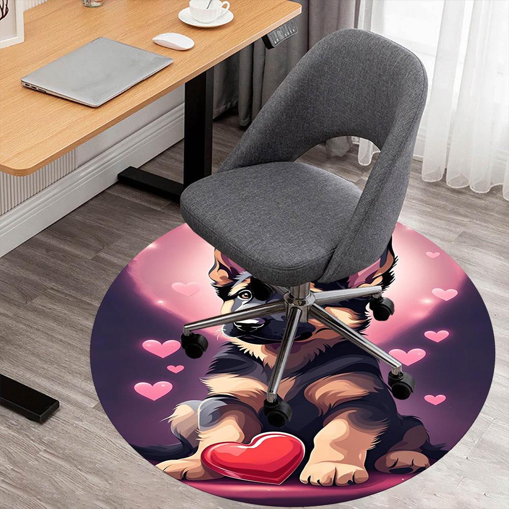1 szt. Mata pod krzesło Okrągła Mata podłogowa z motywem szczeniąt, serca, miłości - Antypoślizgowa Mata podłogowa do biura, sypialni, wystroju domu Prezent świąteczny c0528074