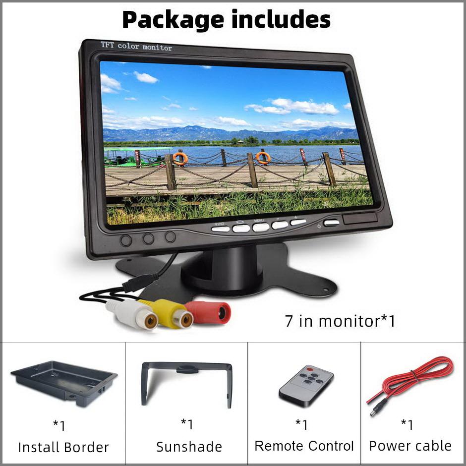 7 " HD Car Monitor TFT LCD Sunshade Display Rear View Screen 12V/24V for Vehicle Backup Camera CCTV Home Security Surveillance