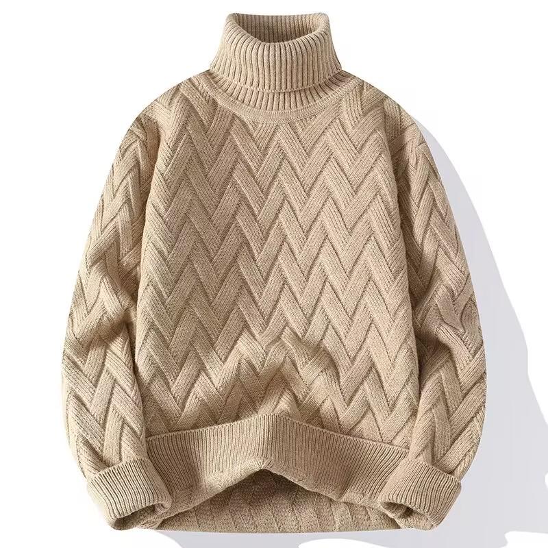 2024 Men's High Neck Diamond Pattern Knit Sweater - Winter Thickened Solid Color Pullover