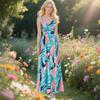Women's Summer Sleeveless Maxi Dress Spaghetti Strap V Neck Long Dress Boho Tropical Style Beach