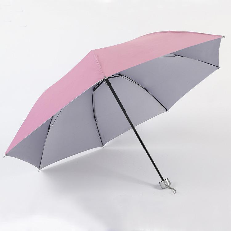 Silver Triple-Fold 7-Rib UV-Protection Sunshade Umbrella with Custom Printing
