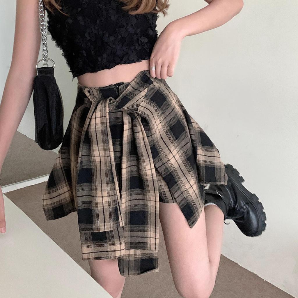 Women's A-Line Plaid Skort with Irregular Design - 2025 Summer Collection