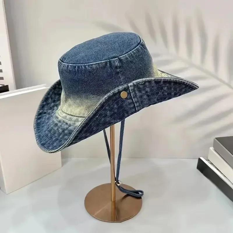 

New Fashion wash tie dye do old Western cowboy fisherman hat men and women color shade sun protection mountaineering hat M(56-58CM) темно-синього кольору