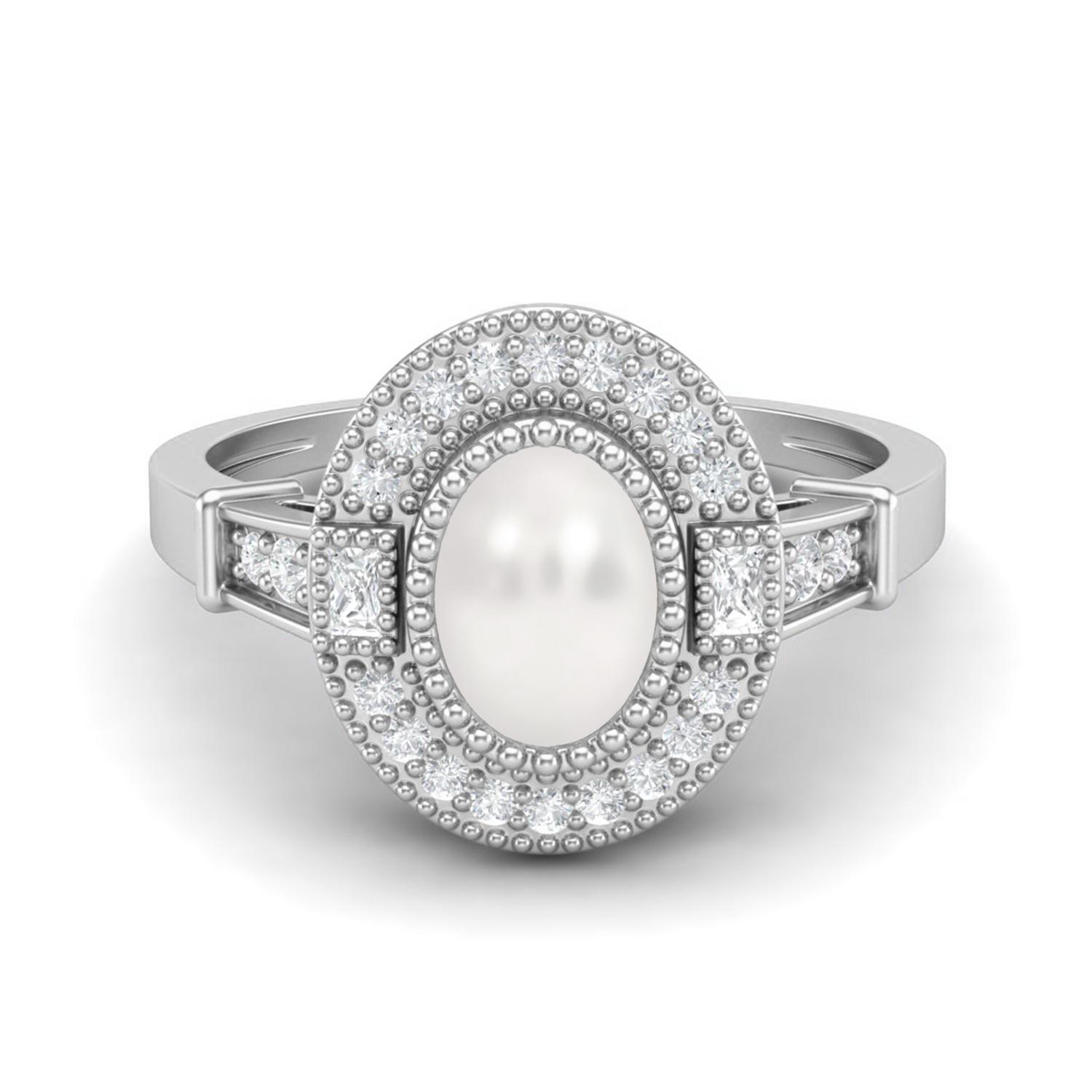 

1.48 Ctw Oval Shape Pearl 925 Sterling Silver Solitaire Halo Women Bridal Ring 10 белый