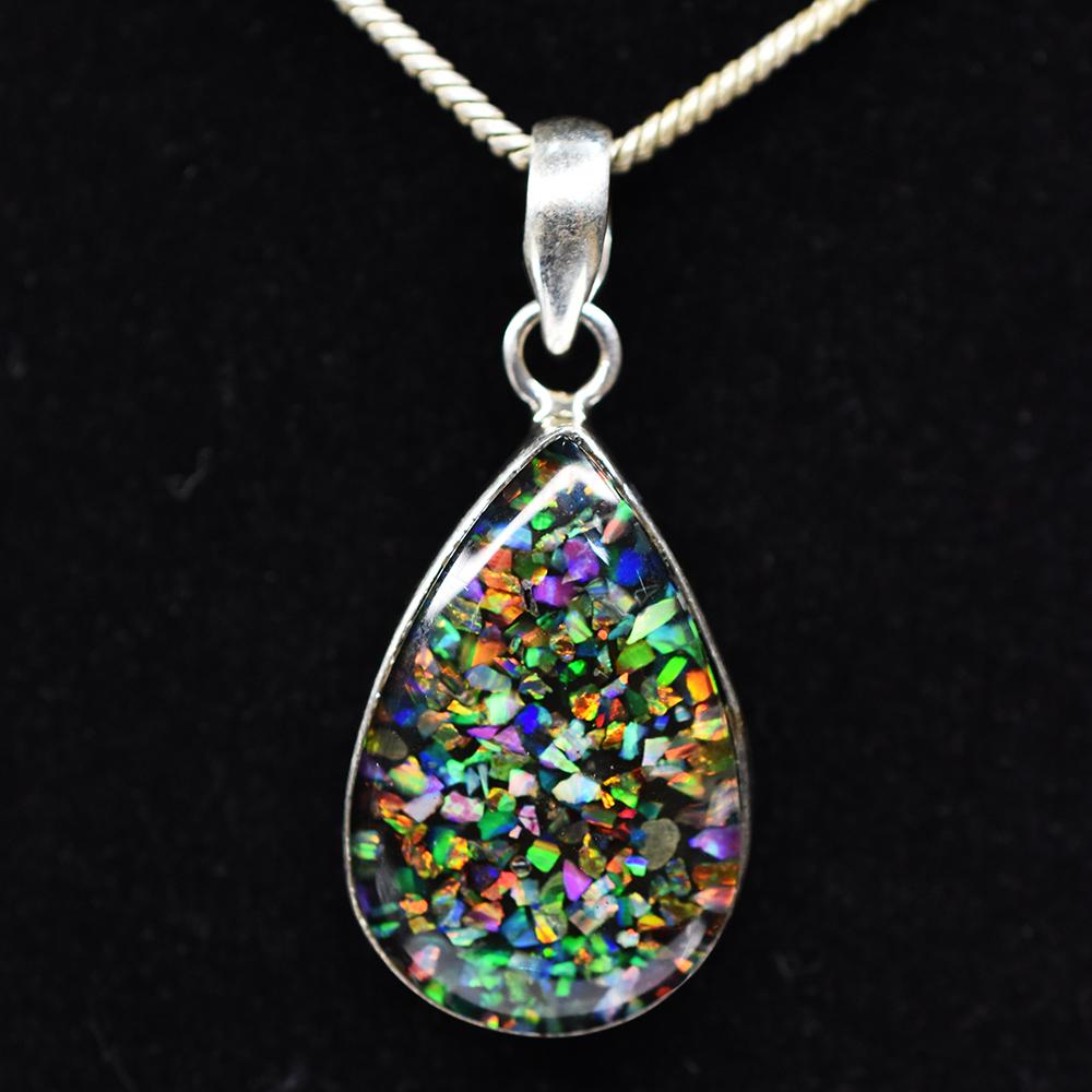 Natural Opal Pendant Doublet 28ct 925 Sterling Silver Pear Cut Jewelry Gemstone Jewelry Gift