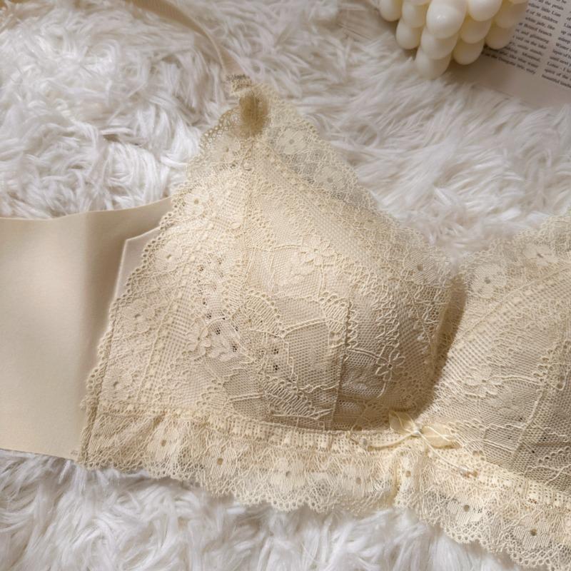 Underwear women's big breasts show small exquisite lace ultra-thin breathable hole cup gathered side closed no steel ring bra