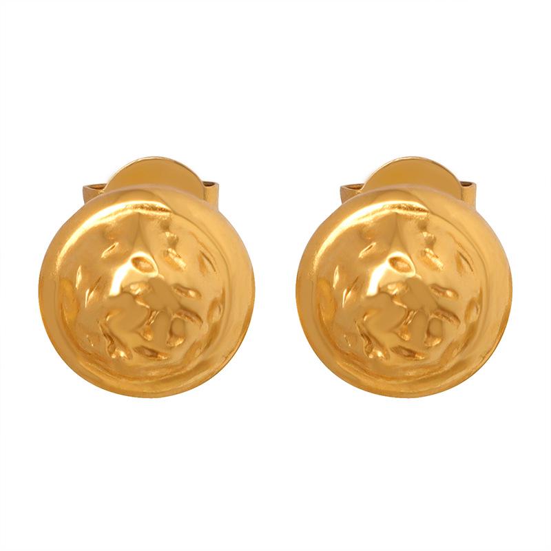 European Geometric Irregular Texture Titanium Steel Round Stud Earrings