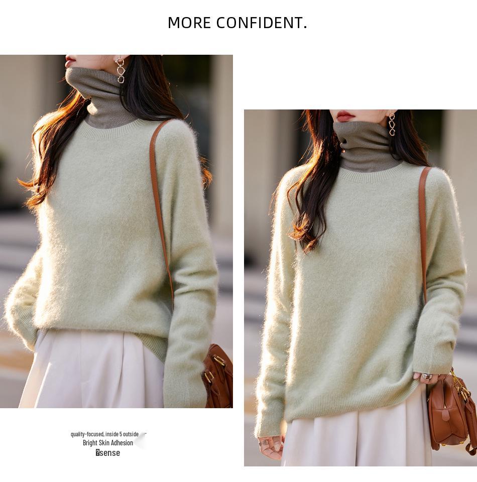 Women's Seamless Cashmere Wool Blend Crew Neck Sweater - Brushed Knit One-Piece Base Layer for Fall/Winter