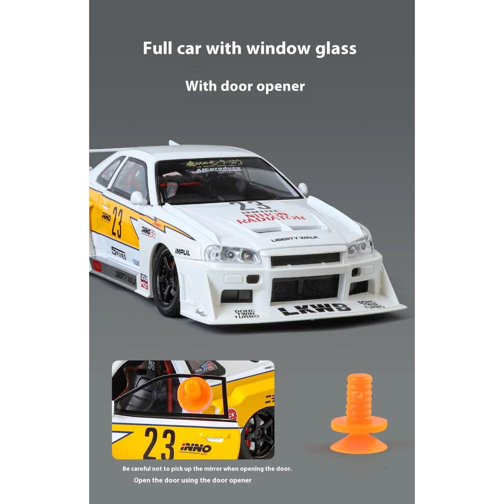 Nissan Skyline Ares GTR R34 S15, modifizierte Widebody-Version, Supercar, Modellauto aus Metallguss im Maßstab 1:24, mit Sound und Licht – das perfekte Geschenk für Kinder!