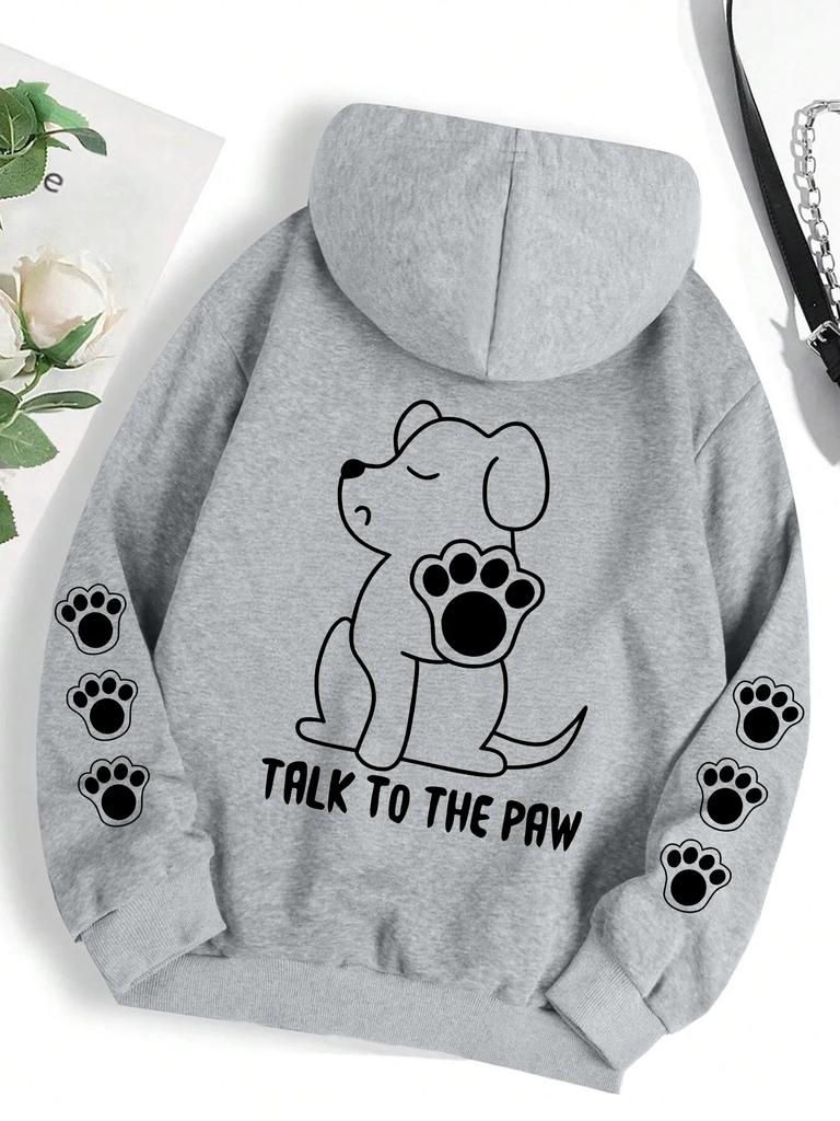 Sprich mit der Pfote Lustiger Hunde-Cartoon-Print Hoodie Damen Herren Warmer Fleece-Hoody Mode Lässig Kapuzenpullover Herbst Locker Rundhals Tops
