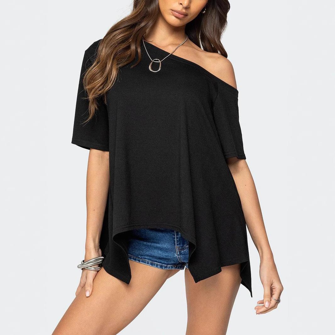 Womens Loose Fit Off Shoulder Short Sleeve T Shirt Summer Top S