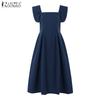 ZANZEA Women Square Neck Summer Casual Sleeveless Dress