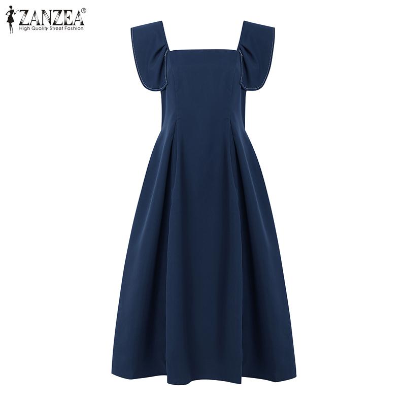 ZANZEA Women Square Neck Summer Casual Sleeveless Dress