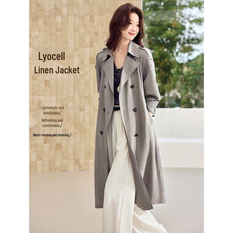 Mohanyi Women s Lyocell Linen Blend Trench Coat M