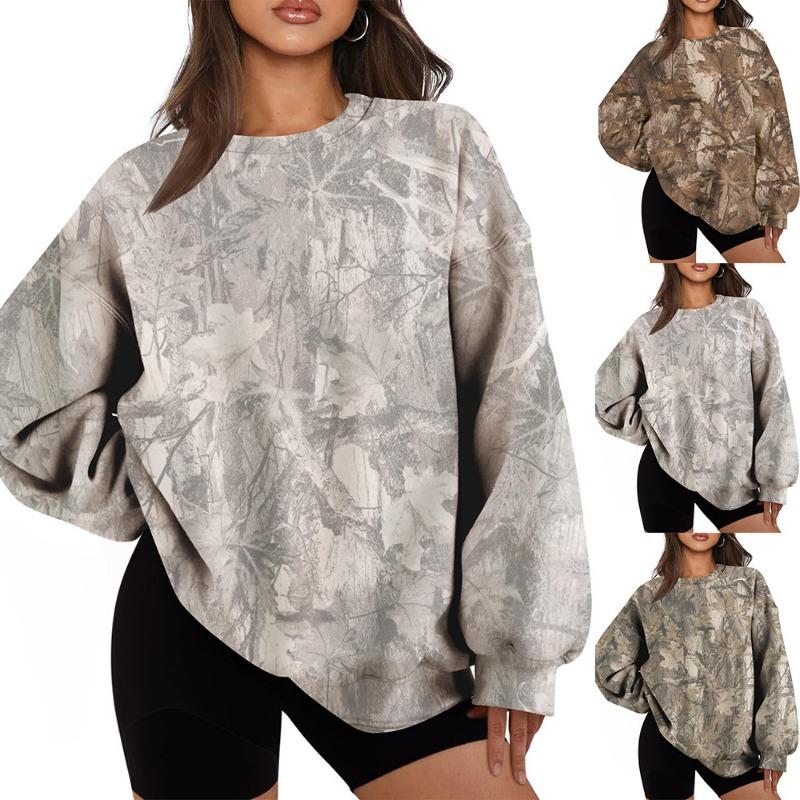 Women Tree Print Crew Neck Loose Long Sleeve Casual Fashion Sweatshirt