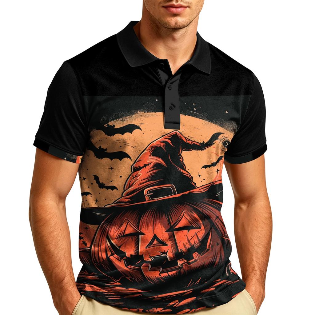 Men's Halloween Short Sleeve Casual Shirt with Turn Down Collar