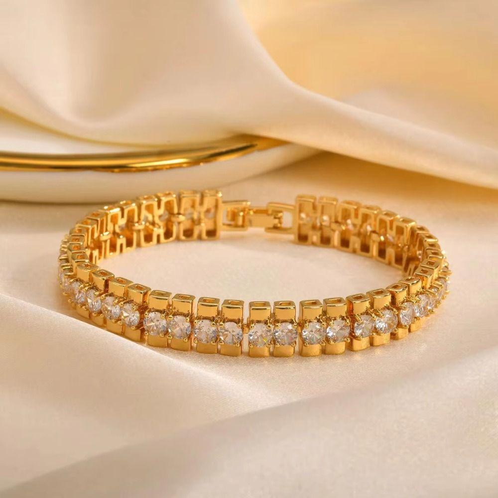 Handmade Block Chain Bracelets Waterproof Cubic Zirconia Bangle  Female Lady Girl