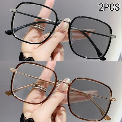 2PCS Color-changing Glasses Fashion Anti-blue Light Large Frame High-end Sense Of Men And Women Myopia Glasses 2302