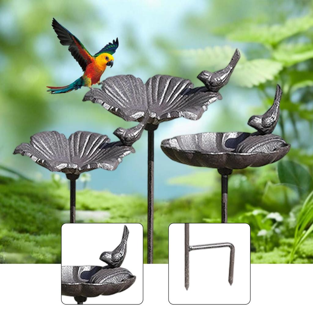 Bird Bath with Stake Iron Outdoor Garden Bird Feeder Bowl for Landscape Lawn Fence Patio Backyard Decor