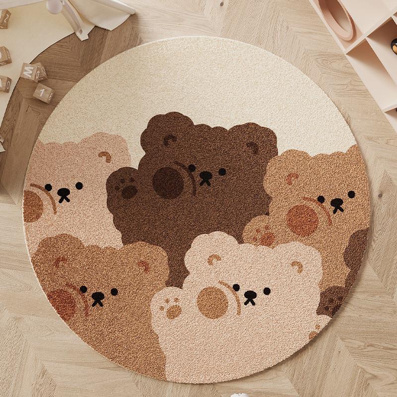 Cartoon Round Area Rug For Bedroom With Monster And Dinosaur Print Design Kids Reading Room Decor