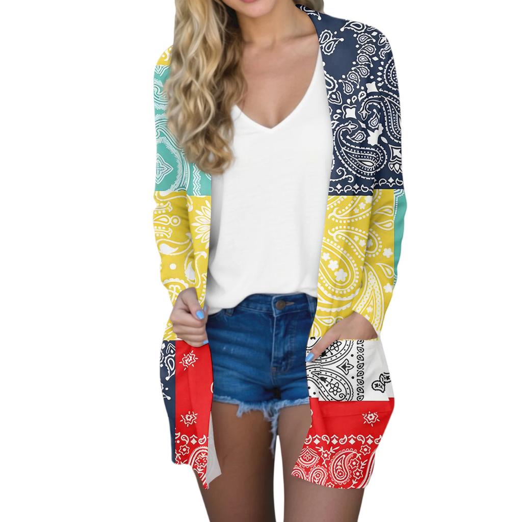 Women's Fashion Casual Comfort Floral Print Mid-Length Cardigan Jacket