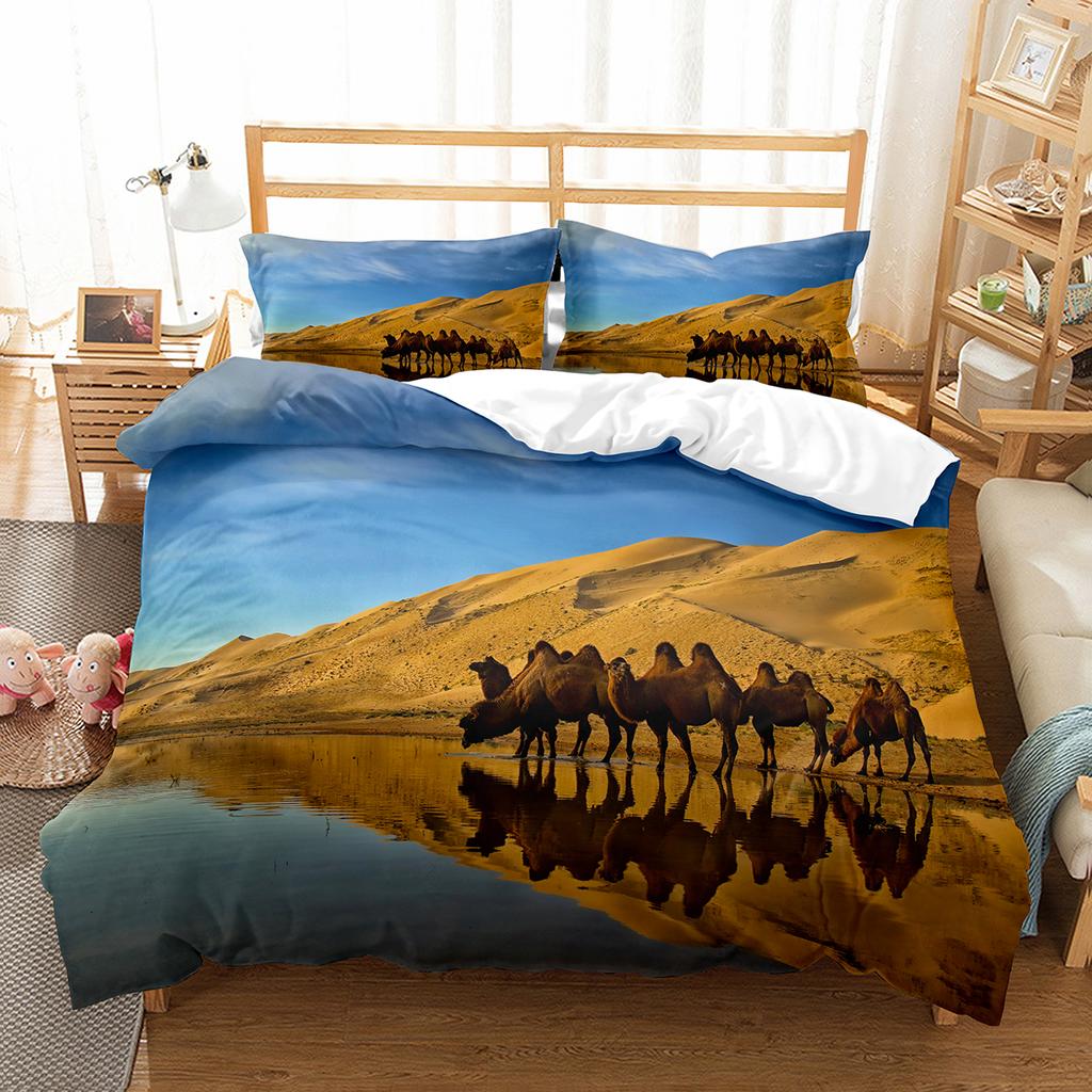 Camel King Queen Duvet Cover Tropical Desert Animals Bedding Set Lovely Wildlife Quilt Cover 2/3pcs Polyester Comforter Cover