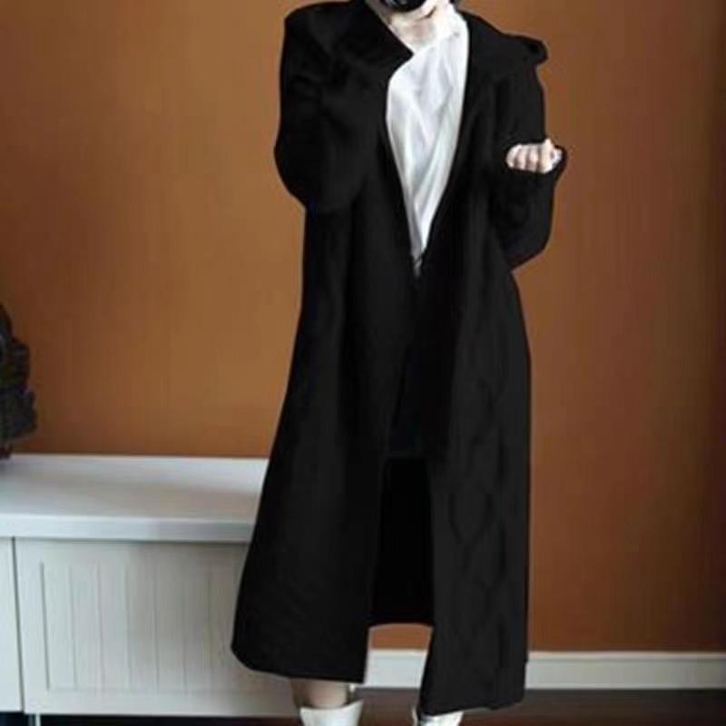 Autumn Winter Loose Knitted Women Hooded Long Sweater Coats Casual Korean Fashion Solid Color Elegant Jacket Twist Thick Cardigan Sweaters Clothing