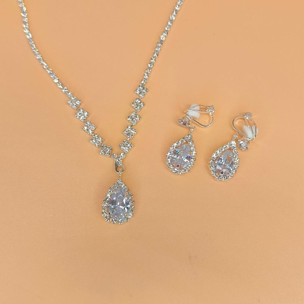 Bright Diamond Zircon Water Drop Necklace Earrings Wedding Jewelry, Shooting Jewelry Set