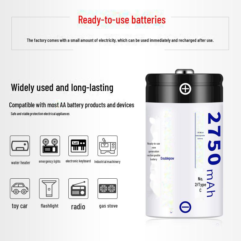 C-Type 2750mAh 1.2V Rechargeable Battery for Water Heaters and Gas Stoves