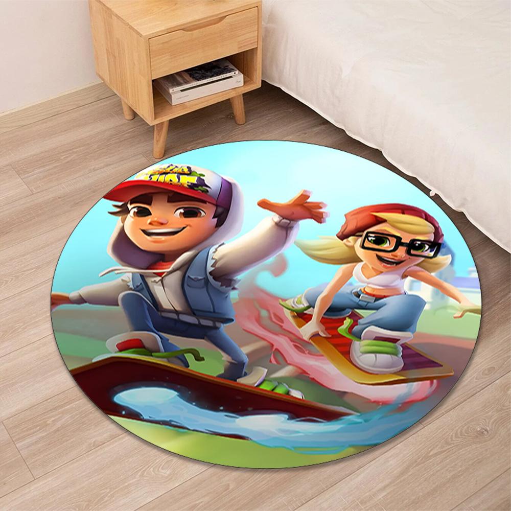 Subway Surfers Printed Round Rug Carpet Chair Rug Area Rug Entryway Doormats,for Office Chair Living Room Bedroom Kitchen Room.