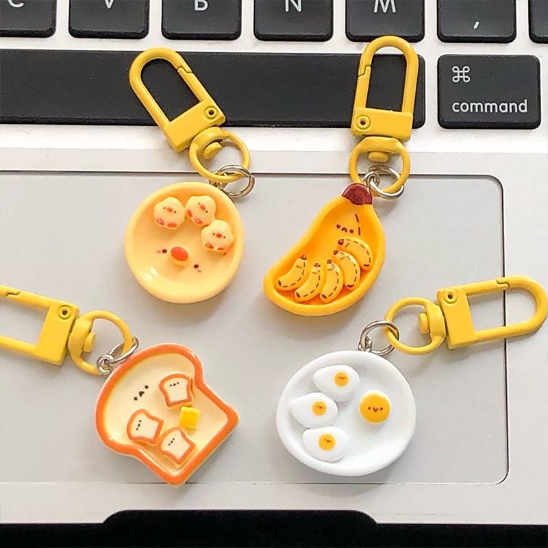1Pcs/4Pcs Keychain Decoration Woman Keychain Gift Resin Keychain Purse Cute Breakfast Keychain Hang On Backpack