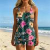Women’s Printed Tankini Two Piece Swimsuit Set with Sleeveless Top and Boyshorts Athletic Swimwear for Beach Pool