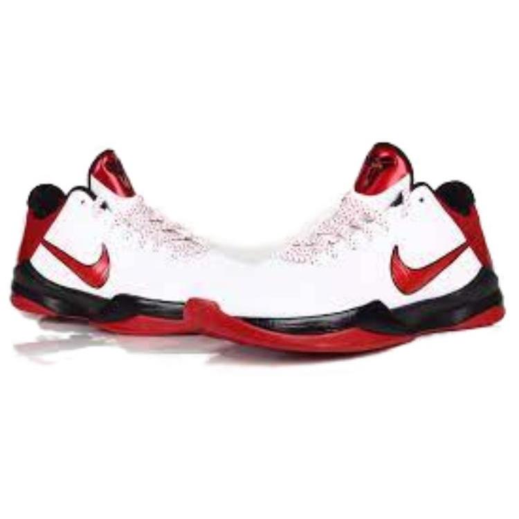 Nike Zoom Kobe 5 Comfortable Abrasion Resistant Breathable Low top Basketball Shoes Unisex White Red 386430-161