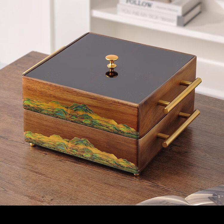 Chinese Wooden Dried Fruit Plate High-end Snack Nut Plate Hotel Club Refreshment Plate Solid Wood Fruit Plate Storage Box