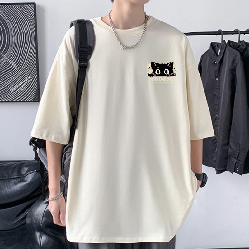 Cute Kitten Men's Oversized Tee Heavyweight Combed Cotton Drop Shoulder Streetwear T-Shirt