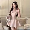 Pink Sweet Daughter Dress Women's Summer New French Bow Waist Princess Fluffy Short Skirt