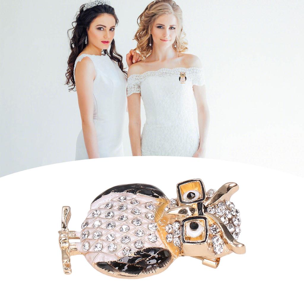 Spectacles Owl Brooch Alloy Rhinestone Cute Animal Brooch for Women Girls Festival Jewelry Gift