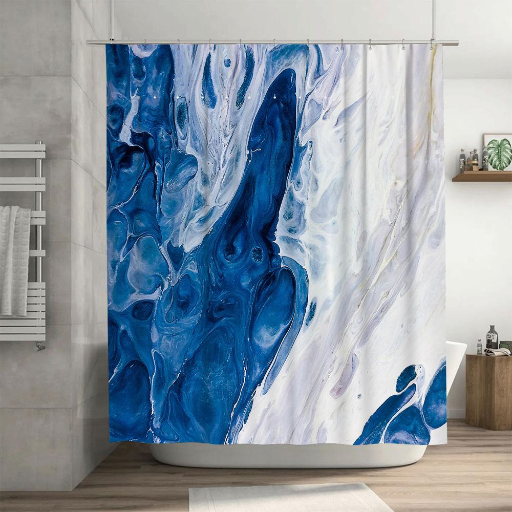 Luxuriöser Blau Weißer Marmor Duschvorhang Badezimmer Dekorativ Wasserdicht Stofffutter Für Badewanne Oder Waschbecken In Mehreren Größen Erhältlich