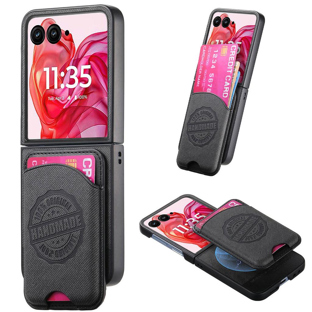 For Motorola Razr 50 Ultra 5G Case with Card Bag Compatible with MagSafe Denim Texture Leather Back Cover