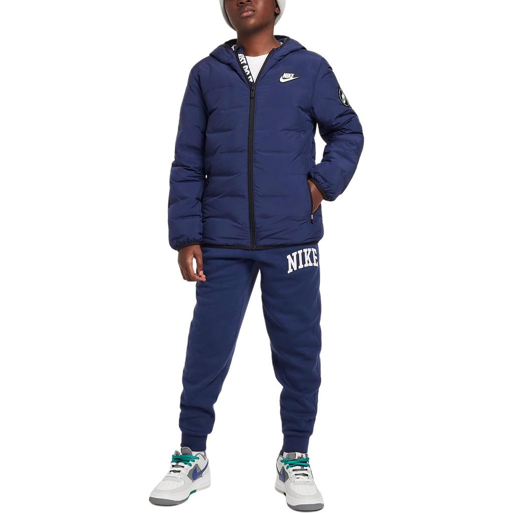 Nike Down Jacket Hooded Zipper Versatile Long Sleeve Dark Navy Kids Jackets HQ7186-410