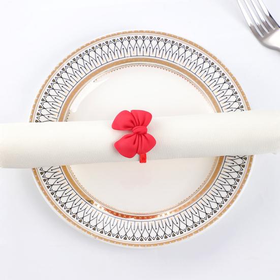 Gift for Christmas Home Decor Mini Napkin Ring, Small Red Bow Wooden Holder with Seasonal Tabletop Accessories Berries Pine Cones New Year Party
