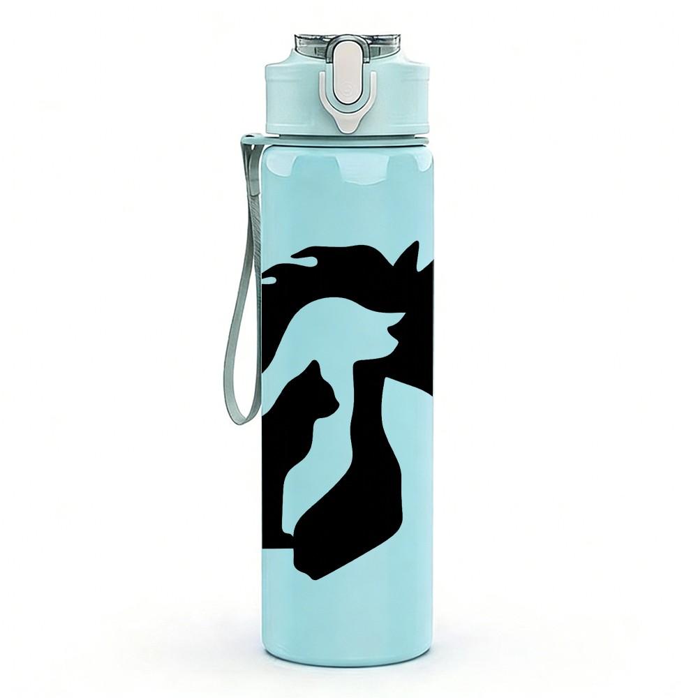 1PC Twin Horse Head Silhouette 750ml Color Plastic Sports Water Bottle Leakproof Flip Straw Lid Suitable for Sports Office Home Use