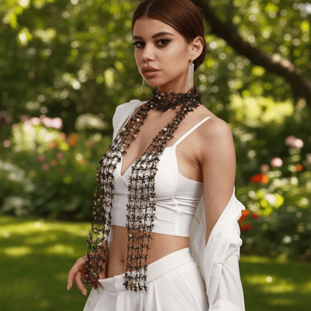 Hollow Sequin Scarf Flower Shape Sparkling Hair Accessory Neck Wrap Waist Chain  Party