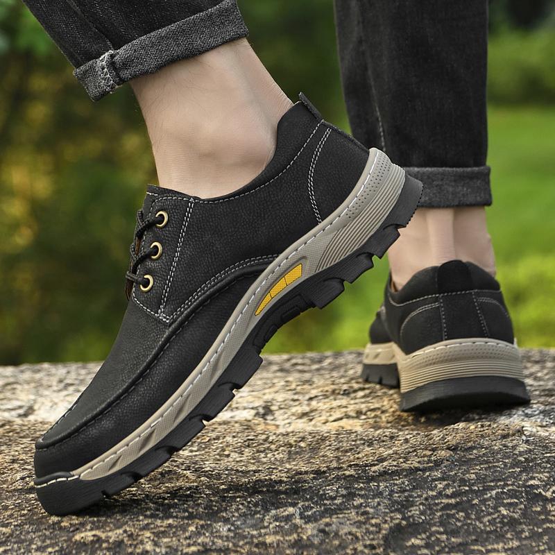 Fashion Outdoors Lace-up Shoes Man Non-Slip Casual Leather Shoes for Men Wear Resistant Walking Hiking Footwear Classic Comfy Climbing